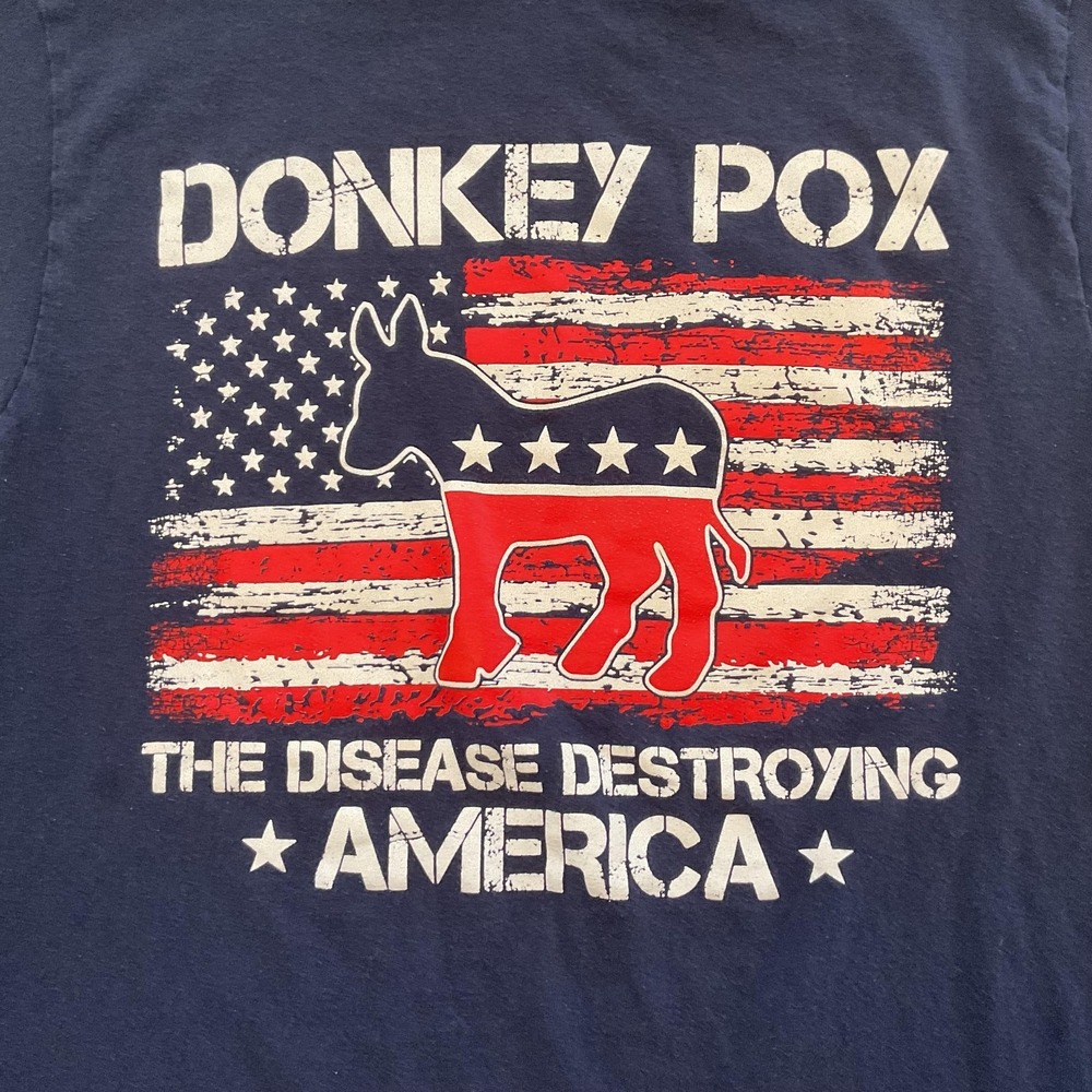 Donkey Pox Shirt Mens Small Navy Blue Gildan Funny Political Graphic America Tee